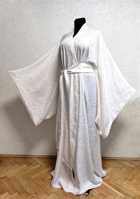 Cotton Kimono Robe Floor Length Robe White Bride Robe Silk Etsy