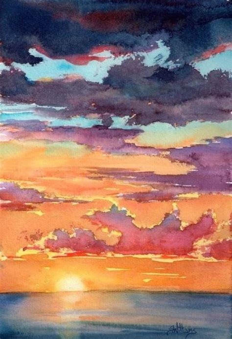 How to make a beautiful sunset watercolor painting for beginners with reeds silhouettes.watercolors from lukas aquarellpaper: 80+ Easy Watercolor Painting Ideas for Beginners - HM ART in 2020 | Sunset painting, Watercolor ...