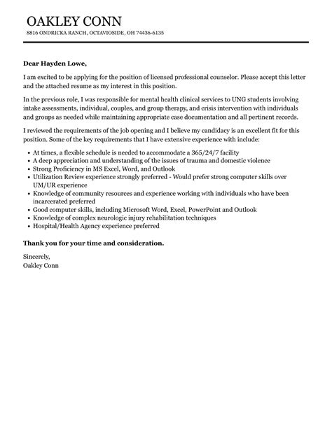 Licensed Professional Counselor Cover Letter | Velvet Jobs