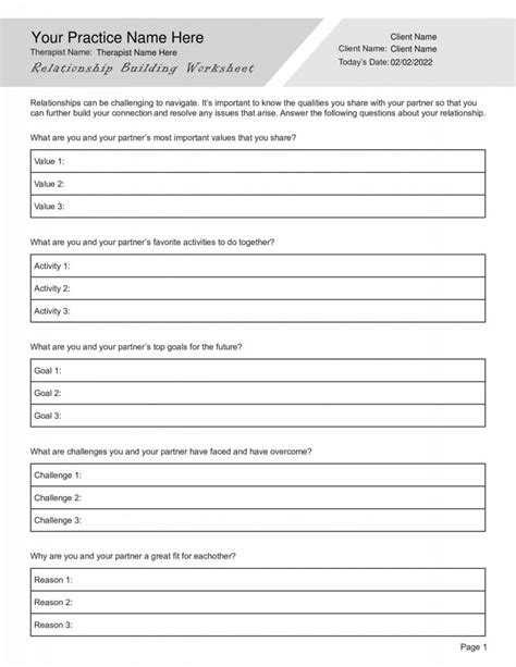 Free Printable Couples Therapy Worksheets Relationship Building Resources