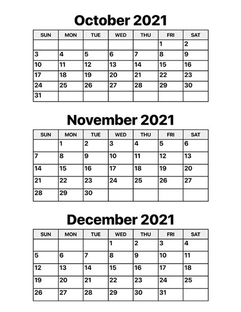 October November And December 2021 Calendar Calendar Options