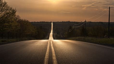 Endless Country Road Sunset Desktop Wallpaper