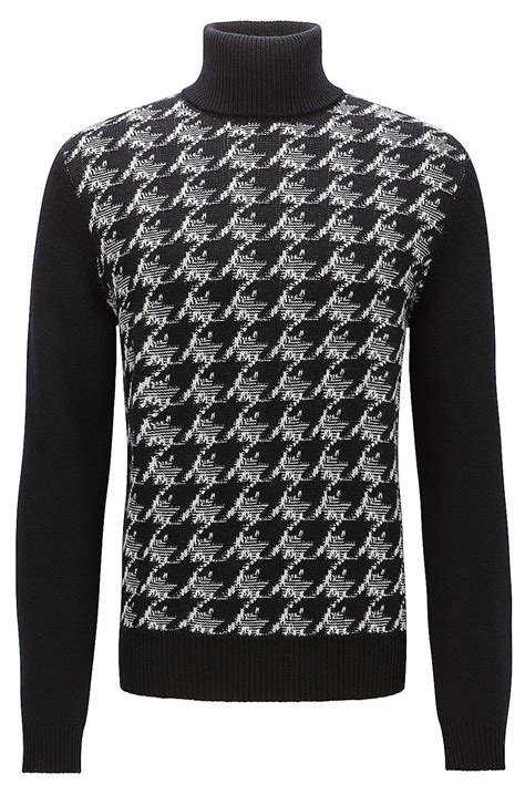 Houndstooth Knitted Jacquard Turtle Neck Sweater Patterned From Boss For Men In The Official