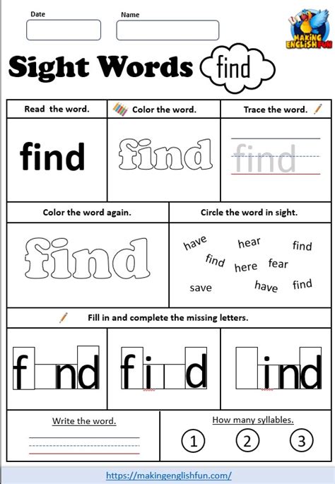 Free Pre K Dolch Sight Word Worksheets ‘findmaking English Fun