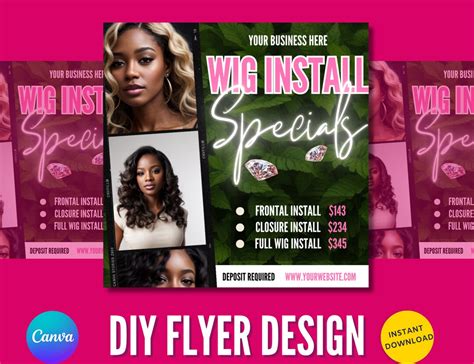 Editable Wig Install Specials Flyer Template Customizable Etsy