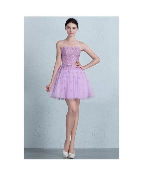 Cute Lavender Mini Short Tulle Sweetheart Party Dress Epj