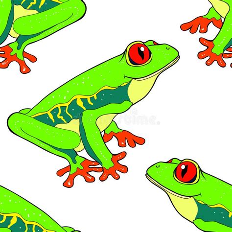 Seamless Pattern Woody Frog Is Red Eyed Vector Illustration Stock