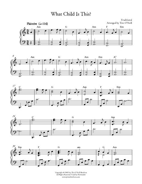 What Child Is This Christmas Piano Sheet Music Print Instantly