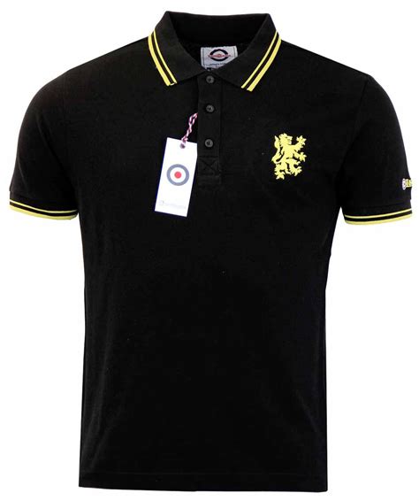 LAMBRETTA Retro Mod Lion Motif Tipped Polo Shirt in Black