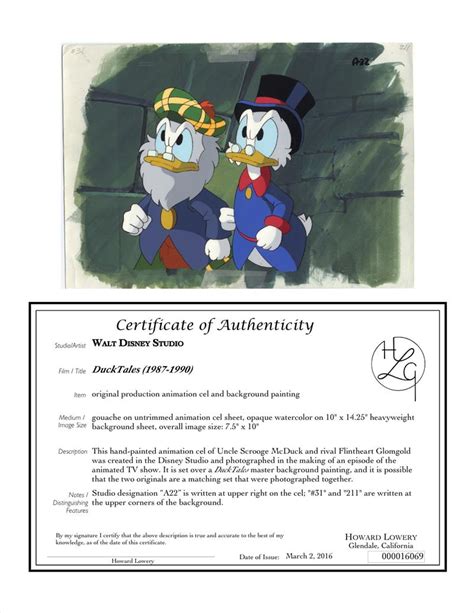 Howard Lowery Online Auction Disney Ducktales Animation Cel Scrooge