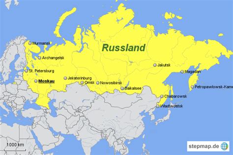 Die russische föderation ist ein staat im nördlichen eurasien und wird vom polarkreis durchschnitten. StepMap - Russland - Landkarte für Russland