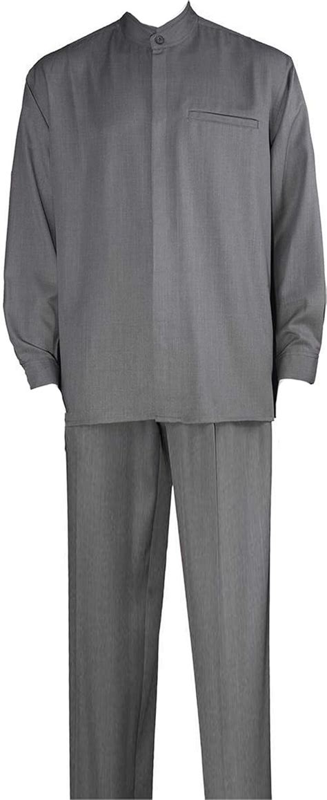 Milano Moda Banded Collar Long Sleeve Walking Suit M2826 Gray 6xl 58 At