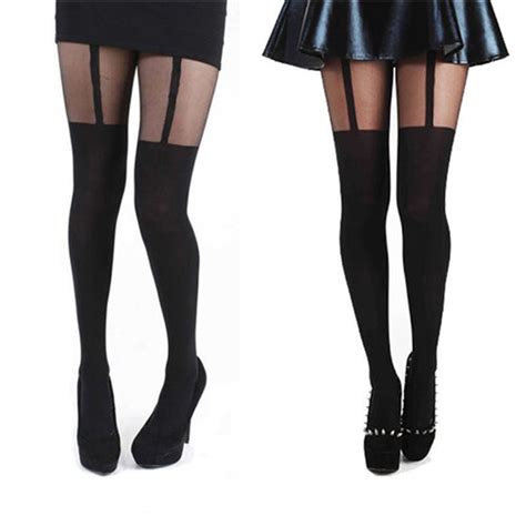 women sexy black fake garter belt suspender tights over the knee hosiery stocking women s