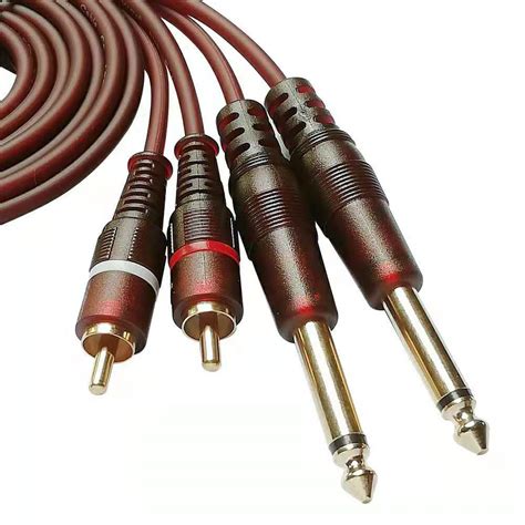 Gold Plated Dual 635mm Ts Trs14 To 2 Rca Trs For Stereo Audio