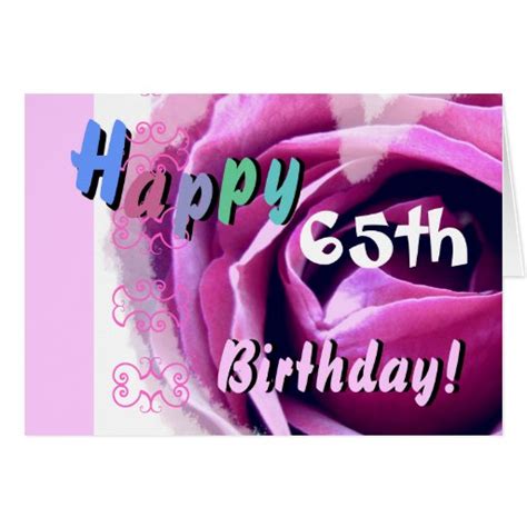 Happy 65th Birthday With Pink Rose And Blue Flower Zazzle