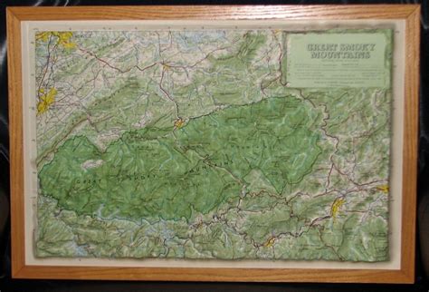 Vintage Raised Relief Map Great Smoky Mountains 1995 Hubbard Framed 13