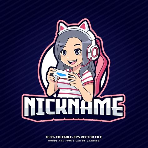 Premium Vector Cute Gamer Girl Mascot Editable Logo Template