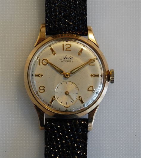 Sold 1957 Avia Mens 9k Gold Watch Birth Year Watches