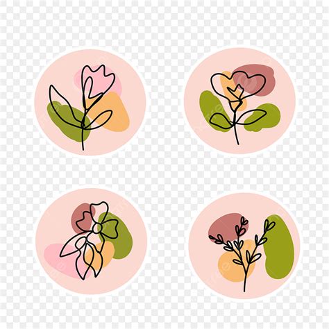 Gambar Koleksi Stiker Seni Garis Bunga Floral Gambar Sederhana