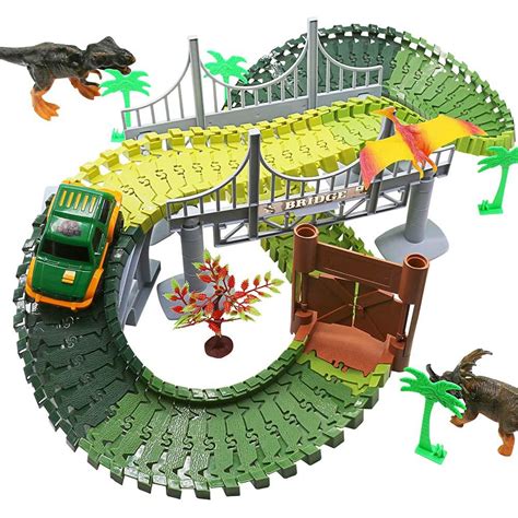 Dinosaur Toys 144pcs Race Car Flexible Track Create A Road2 Dinosaurs