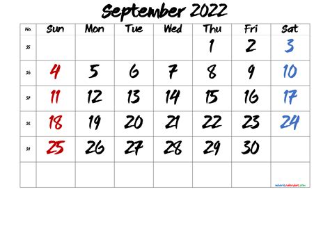 Printable September 2022 Calendar Free 12 Templates