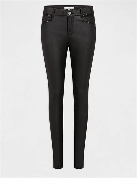 Pantalon Skinny Enduit Noir Femme Morgan