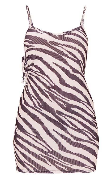 Monochrome Zebra Rib Cut Out Strappy Bodycon Dress Prettylittlething