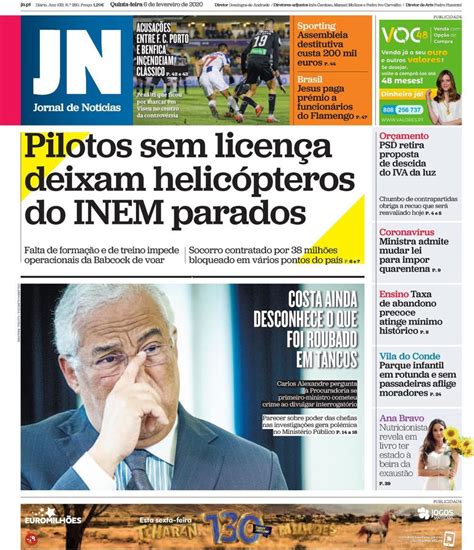 Capa Jornal De Notícias 6 Fevereiro 2020 Capasjornaispt