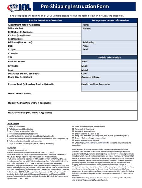 Shipping Instruction Form Fill Online Printable Fillable Blank