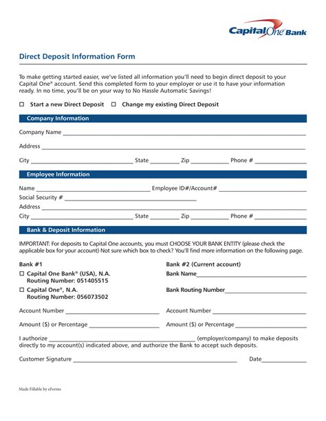 Free Capital One Direct Deposit Authorization Form Pdf In Bank