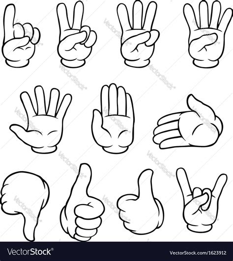 Black And White Cartoon Hands Set Royalty Free Vector Image