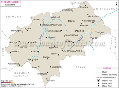 The rivers in karnataka are spread around 300 kms of coastline where they merge into the ocean. Chikmagalur River Map