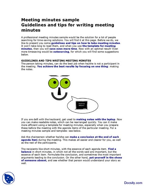 Meeting Minutes Sample Effective Business Communication Lecture Handout