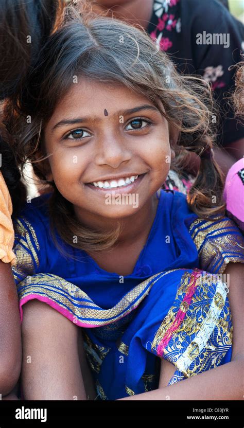 Happy Young Rural Indian Village Girl Andhra Pradesh India Stock