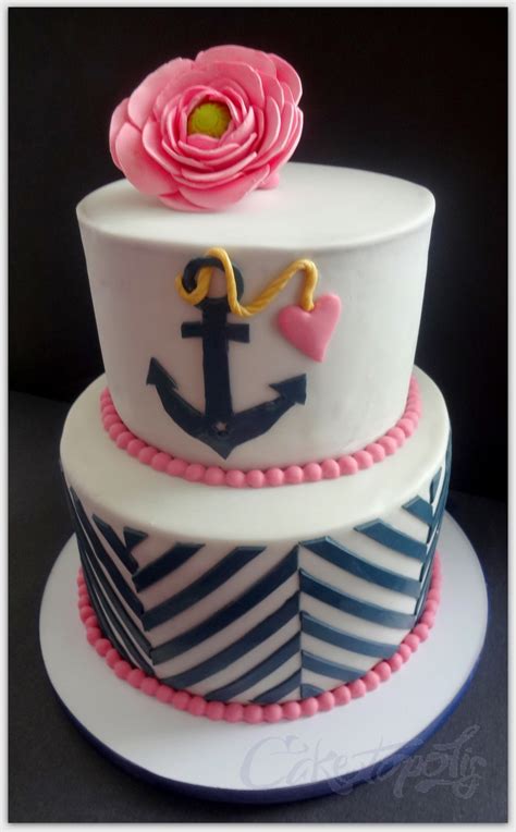 Navy And Pink Bridal Shower Cake