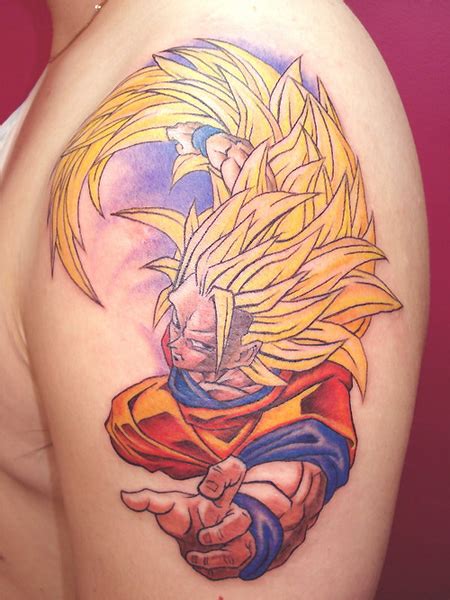 Flying Super Saiyan Goku Anime Tattoo On Shoulder