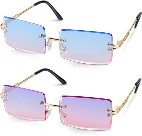 Amazon 2 Pairs Vintage Rimless Rectangle Sunglasses Fashion
