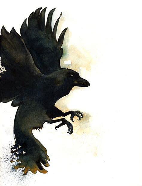 Watercolor Painting Raven Flying Art Print Raven Print Raven With