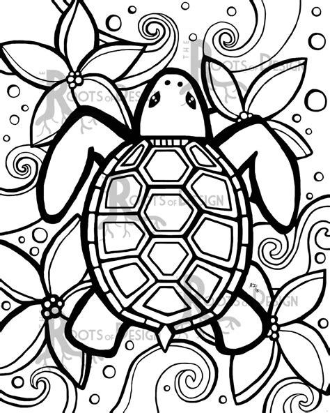 Instant Download Coloring Page Simple Turtle Zentangle Inspired
