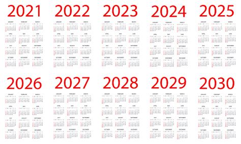 Calendario 2021 2022 2023 2024 2025 206 2027 2028 2029 2030