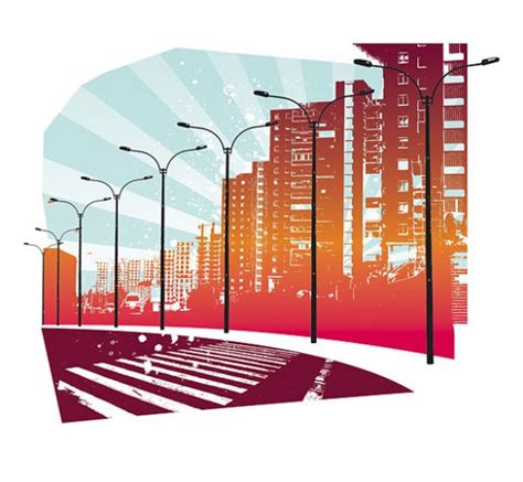 City Street Lamps Abstract Vector Scene Welovesolo