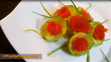 Art In Cucumber Tomato Flowers Carving Vegetable And Fruit Rose Garnish