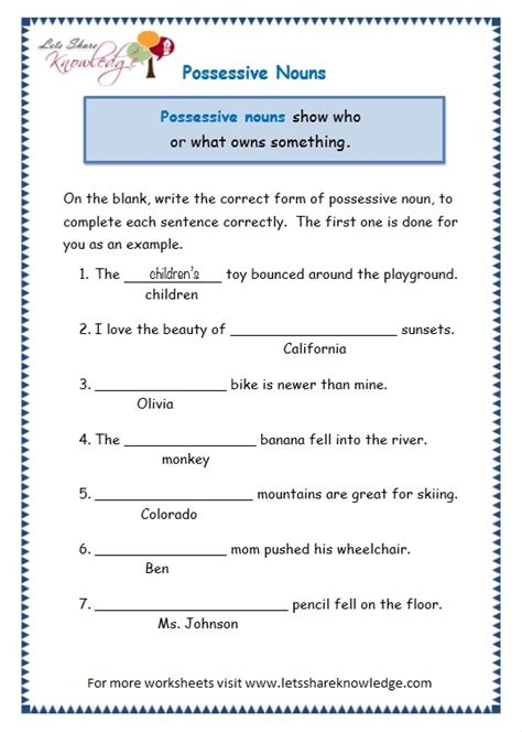 Grade 3 Grammar Topic 8 Possessive Nouns Worksheets Lets Share Knowledge