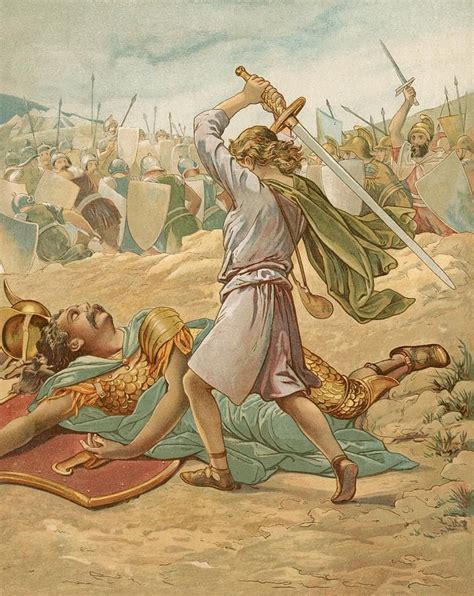 David About To Slay Goliath By John Lawson Gospel Art Bible Pictures