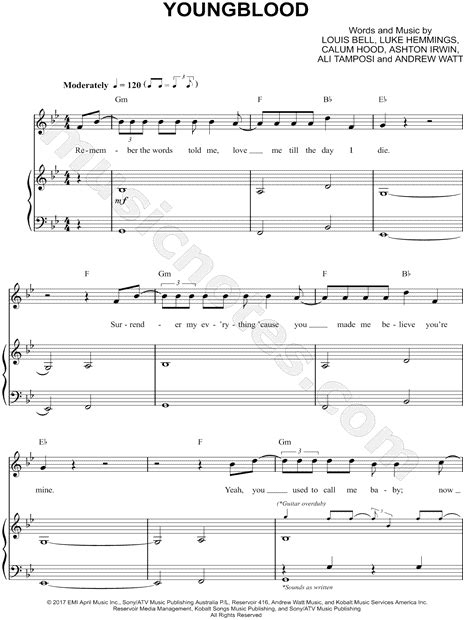 5 Seconds Of Summer Youngblood Sheet Music In G Minor Transposable