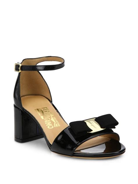 Lyst Ferragamo Gavina Patent Leather Block Heel Sandals In Black