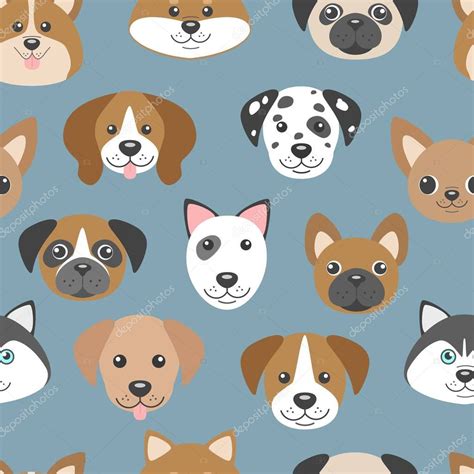 Vector Seamless Pattern With Cute Cartoon Dog Puppies