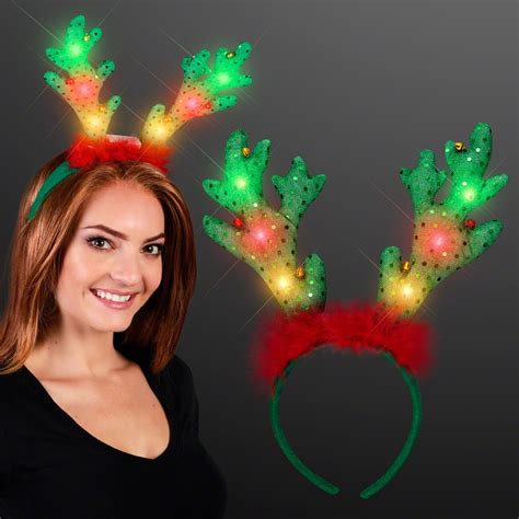 Flashingblinkylights Light Up Led Reindeer Antlers With Jingle Bells