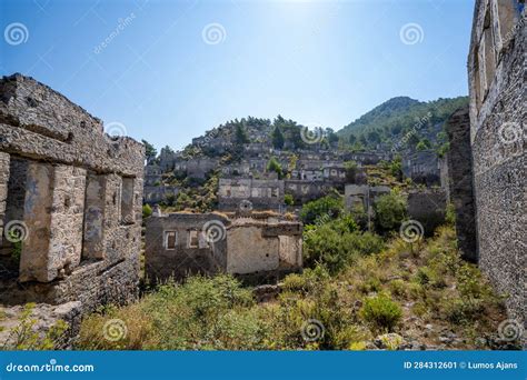Ancient Greek House Ruins in the Ghost Town of Kayakoy. Stock Image
