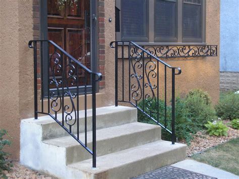 36″ baluster vinyl railings with decorative load bearing columns bracketed to existing square column. Exterior Wrought Iron Handrails Steps - Homes Decor